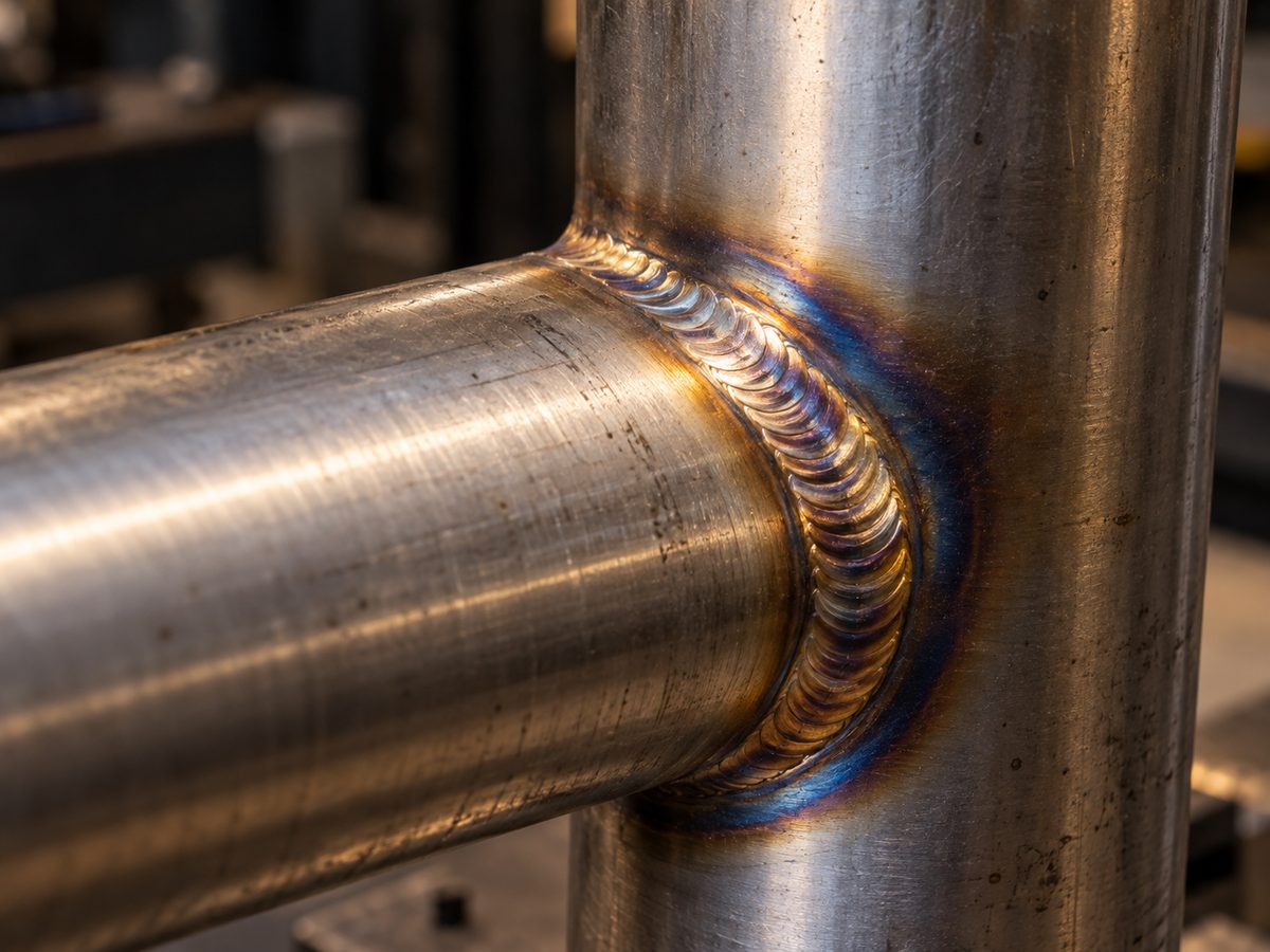 Close-up of an even TIG weld bead on stainless tube